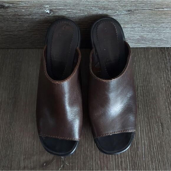 Vintage Y2K BONGO Brown Wedge Sandal Platform Slide Mules Size 6 - Picture 3 of 9